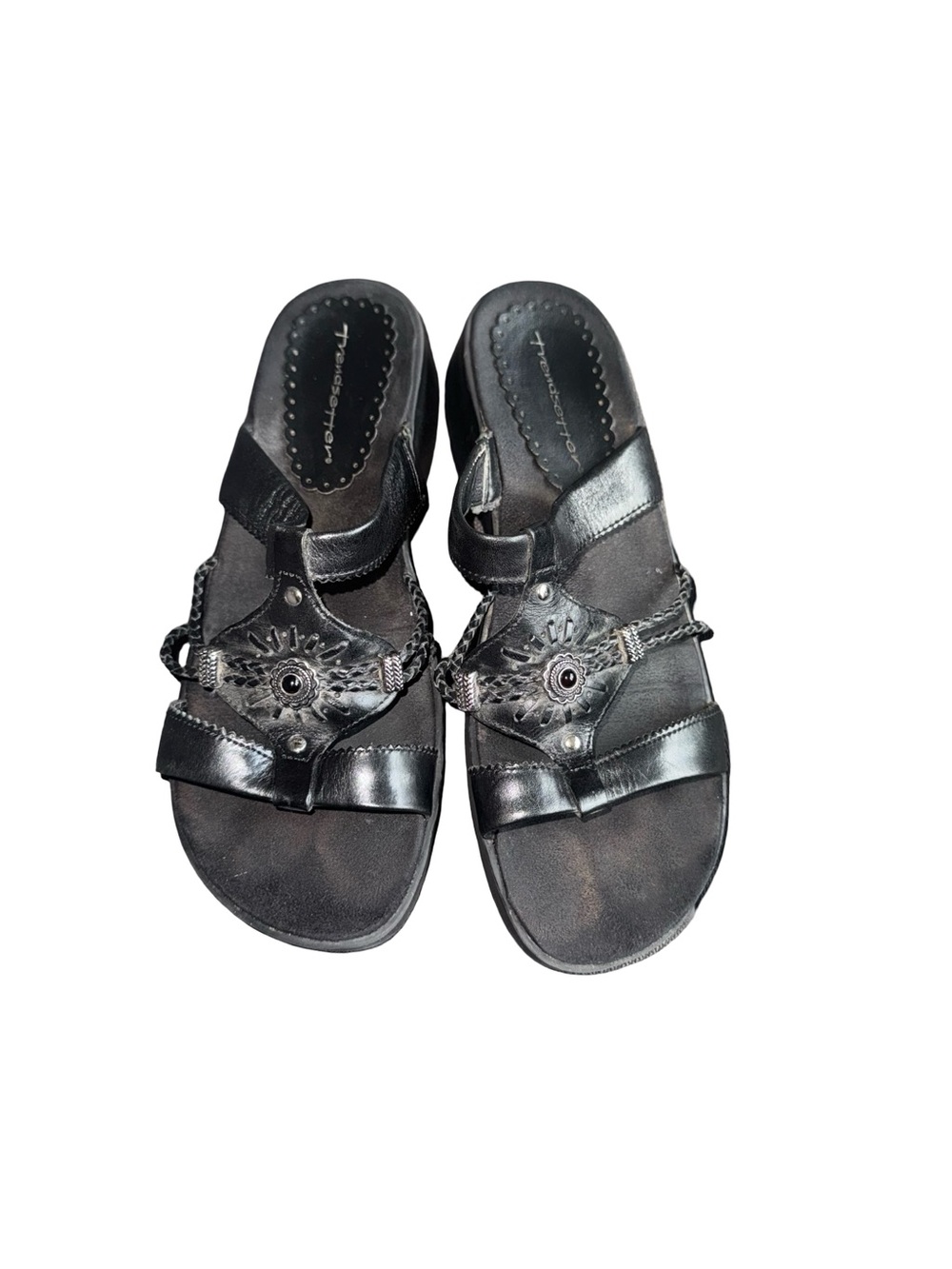 Bare Traps Britt Women’s Size 8M Black Leather Y2K Boho Slide Sandals